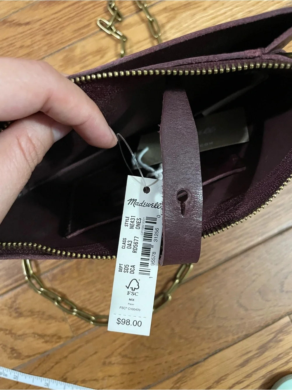 Madewell Burgundy Leather Crossbody with Brass Chain